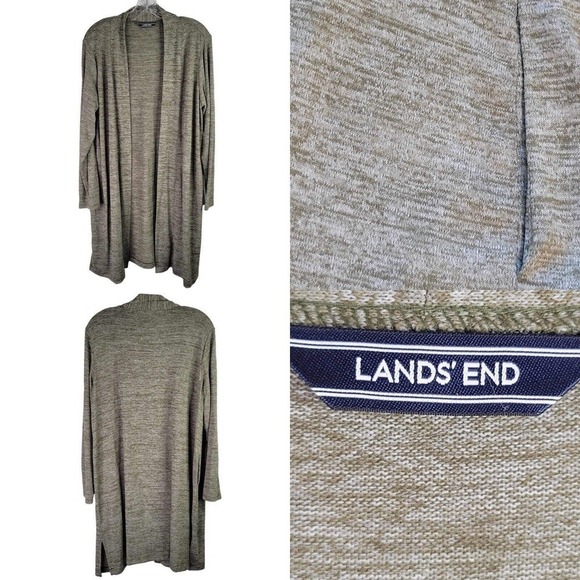 Lands End Cardigan Women’s Size XL Long Sleeve Open Front Shawl Green Jersey - Picture 1 of 9